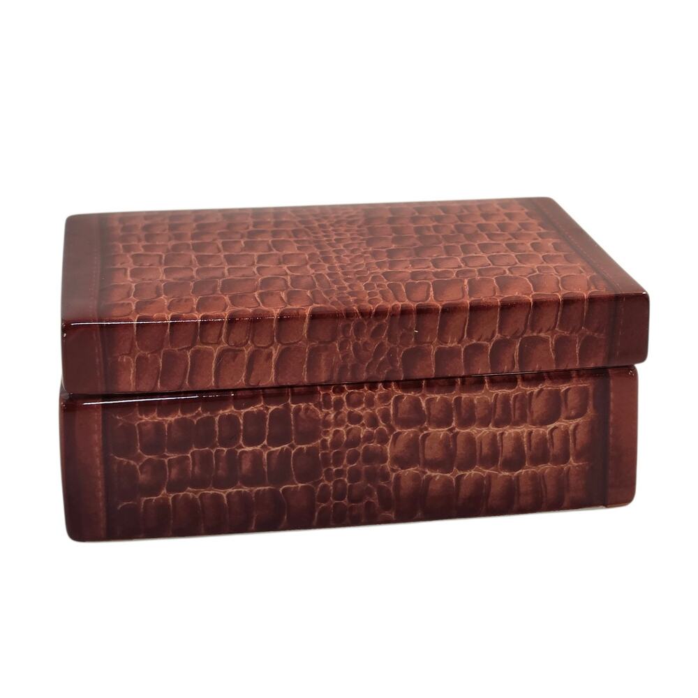Dept 56 Crocodile Pattern Ceramic Small Brown Decorative Trinket Box Vintage